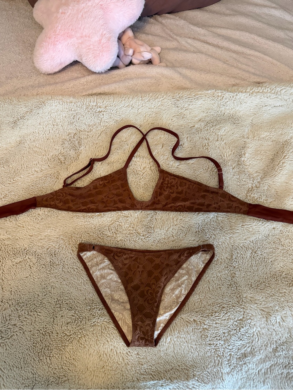 Brown Lace-Effect Women’s Bikini Set